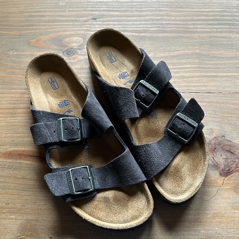 Birkenstock Gray suede 43 Arizona Soft Footbed Men 10-10.5 Ladies 12 Narrow